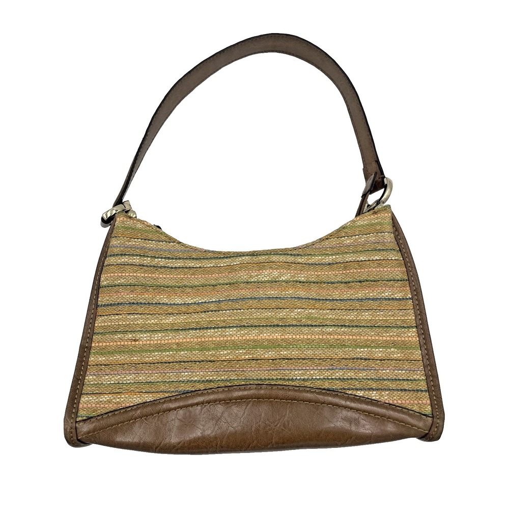 Vtg Liz Claiborne Shoulder‎ Bag Womens Multicolor Canvas & Brown Trim Clean